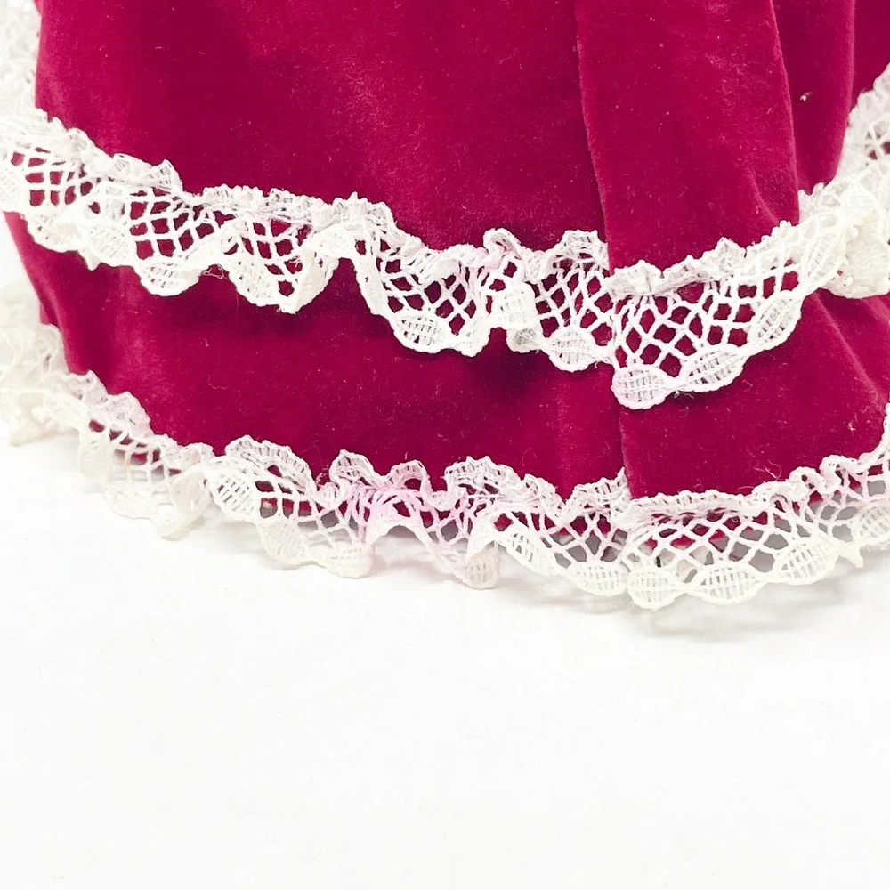 Vintage Christmas Angel Doll 6.5in Burgundy Velvet Lace Dress Praying NOS